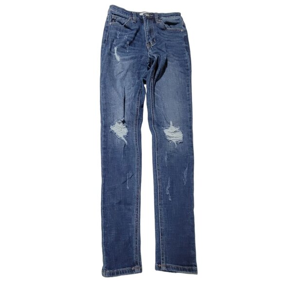 Kancan Jeans Womens Size 24 Skinny Mid Rise Medium Wash Ripped Denim Pants - Picture 2 of 7